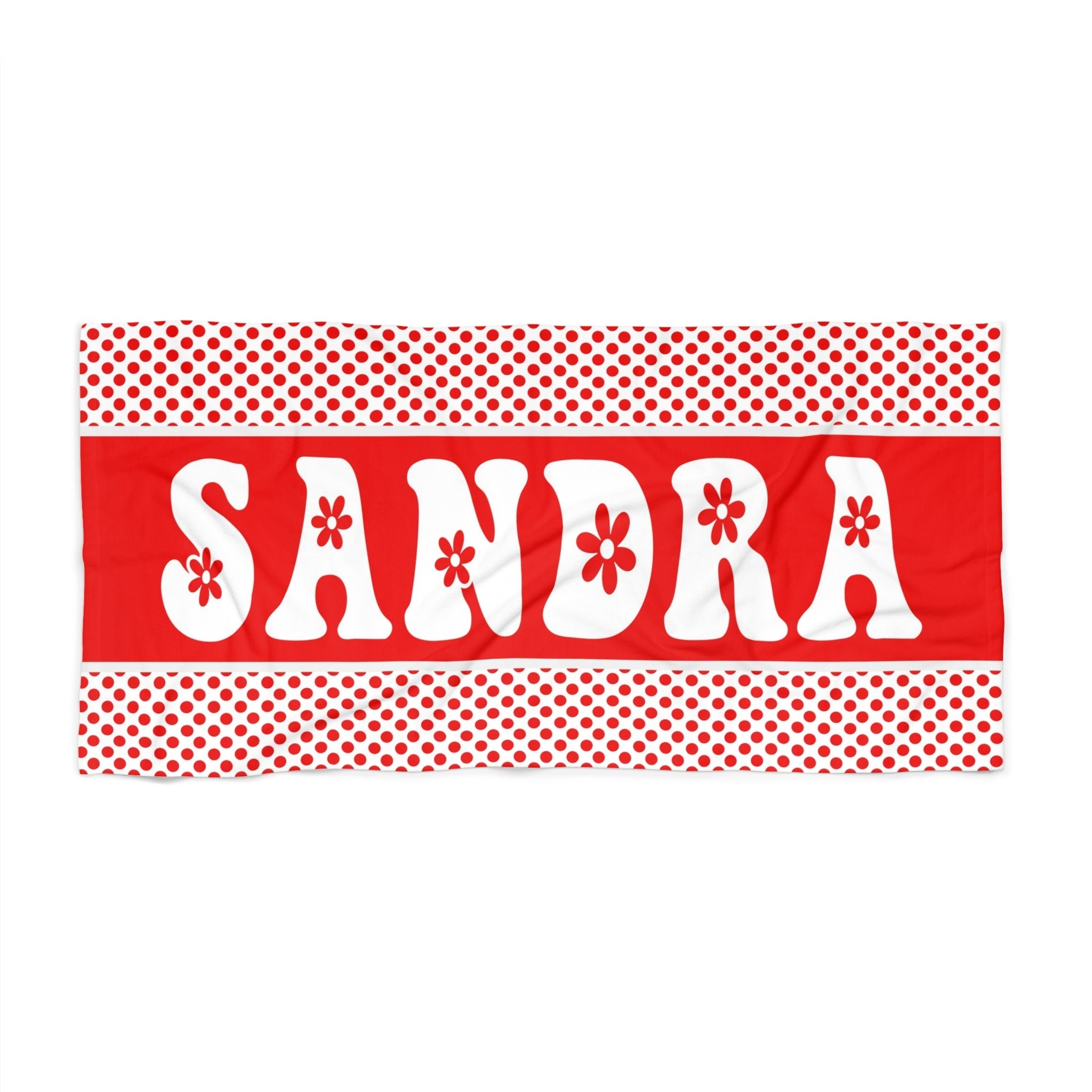 Personalized Beach Towel - Red Polka Dots