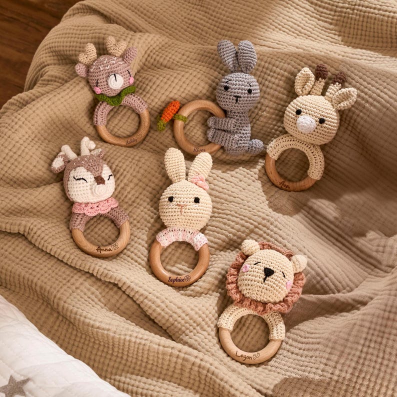 Personalized Baby Rattle Custom Name Engraved Animal Rattle Baby Shower Newborn Gift