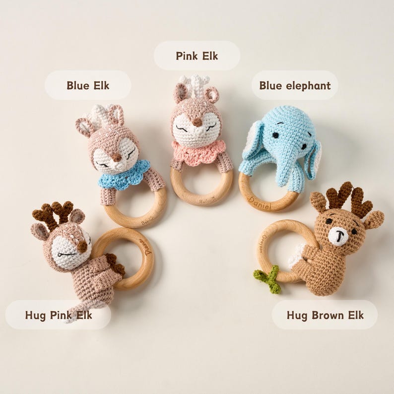 Custom Engraved Baby Rattle with Name Animal Design Newborn Keepsake Baby Shower Gift for Baby Boy or Girl