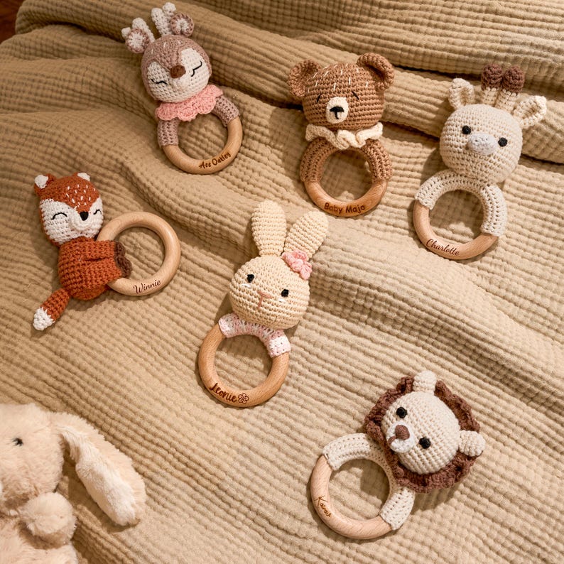Custom Engraved Baby Rattle Personalized Name Animal Design Baby Shower Gift for Newborn