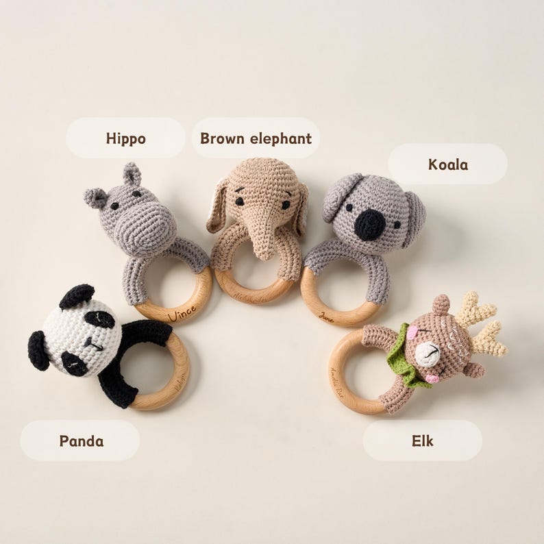 Personalized Animal Baby Rattle Engraved Custom Name Keepsake Newborn Gift for Baby Shower