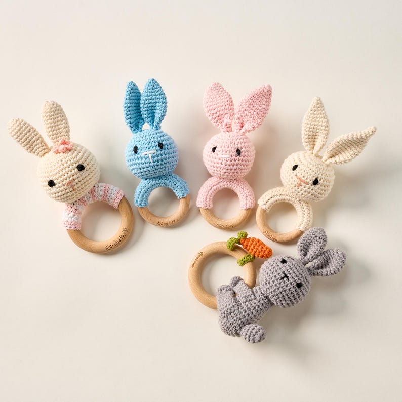 Custom Name Engraved Baby Rattle Animal Design Personalized Newborn Gift for Baby Shower