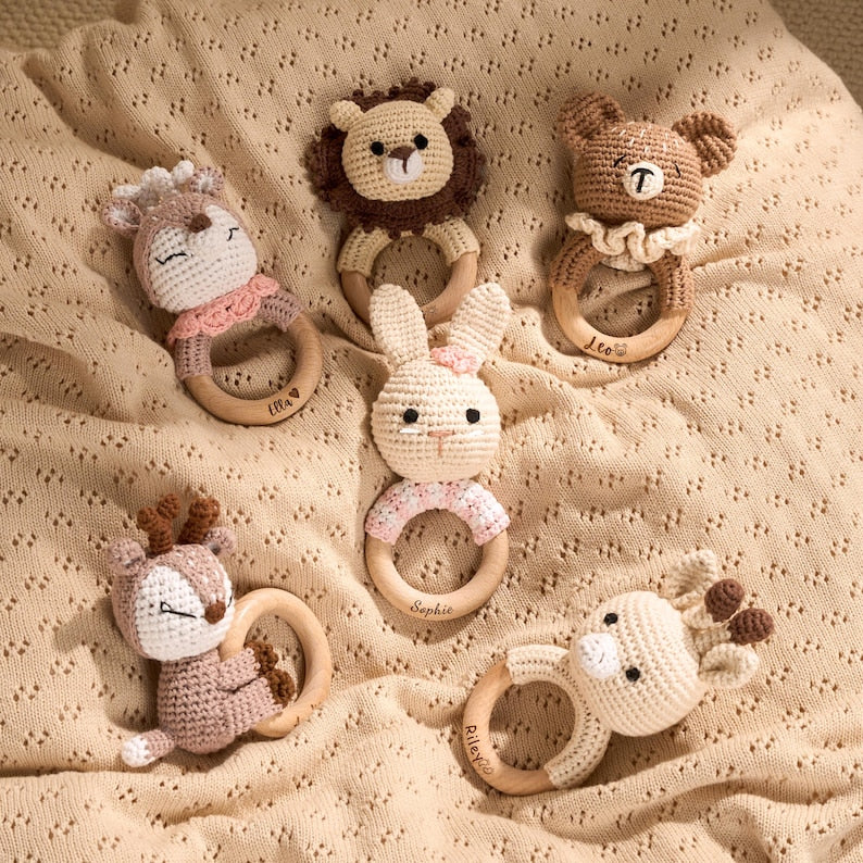 Custom Engraved Baby Rattle with Name Animal Design Newborn Keepsake Baby Shower Gift for Baby Boy or Girl