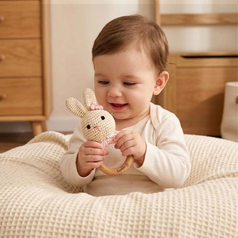 Personalized Baby Rattle Custom Name Engraved Animal Rattle Baby Shower Newborn Gift