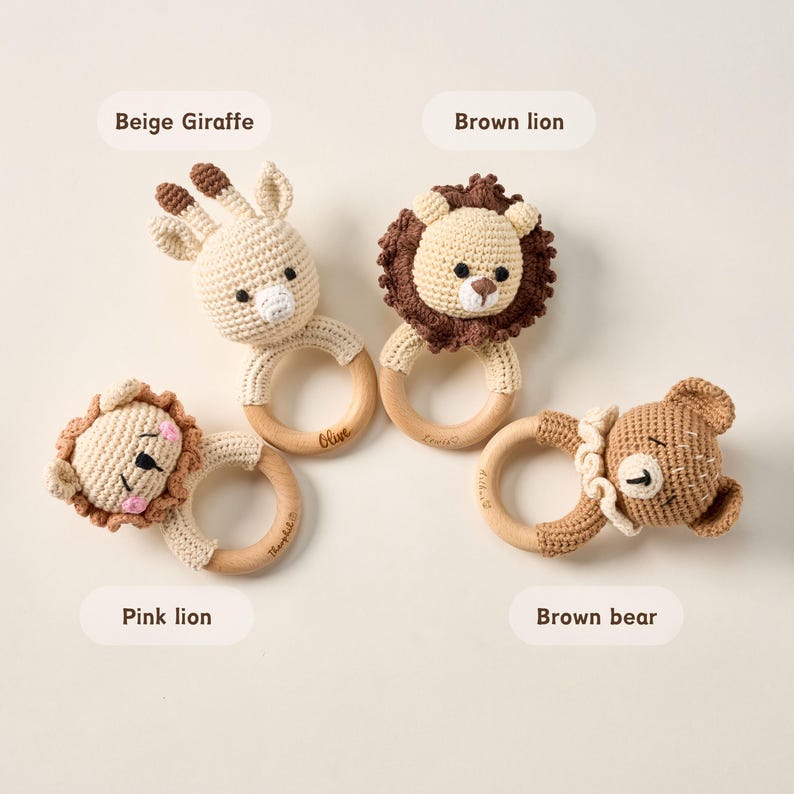 Personalized Baby Rattle Custom Name Engraved Animal Rattle Baby Shower Newborn Gift
