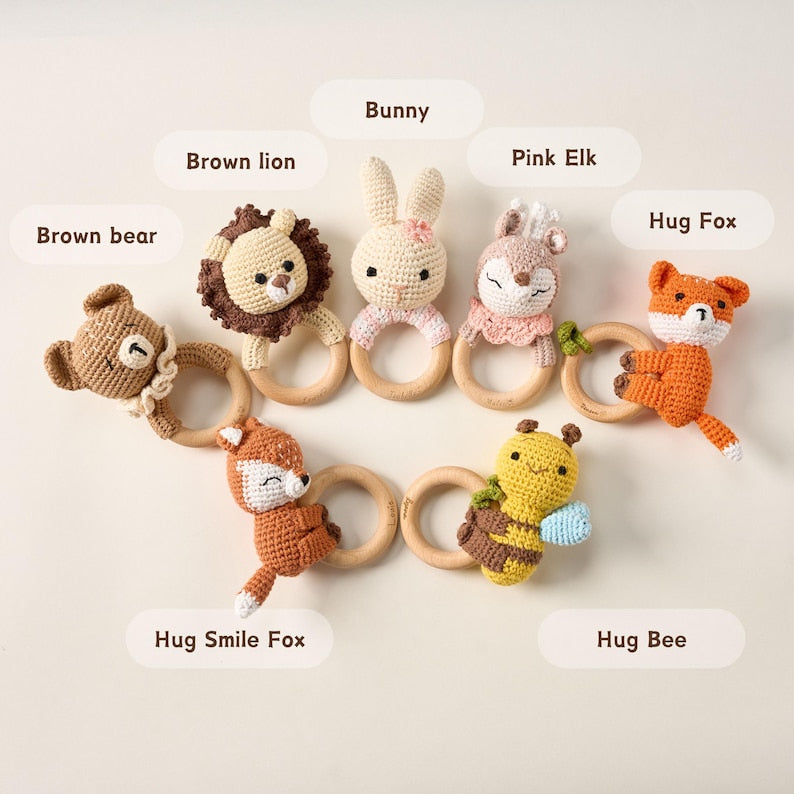 Personalized Baby Rattle Custom Name Engraved Animal Rattle Baby Shower Newborn Gift