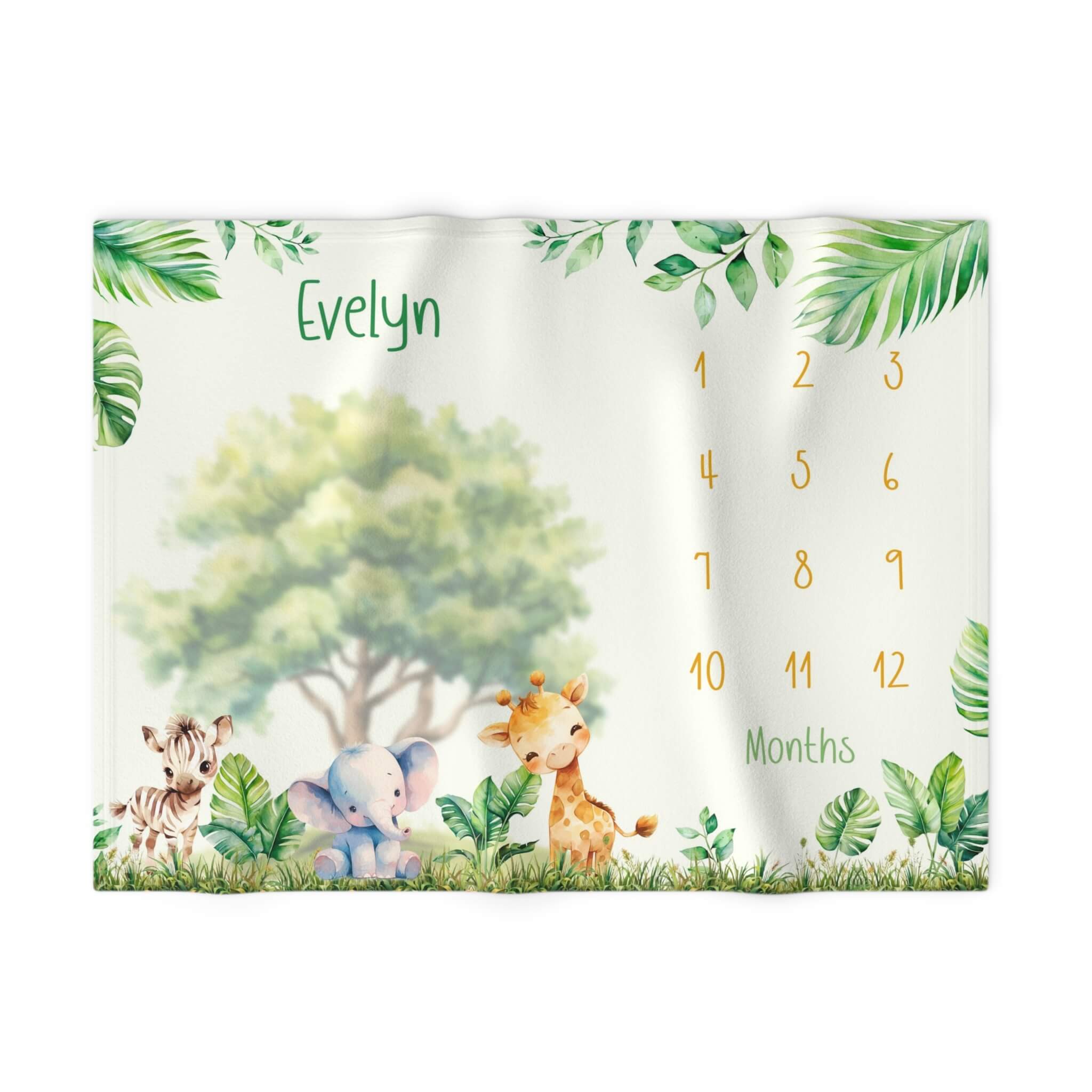 Baby Milestone Blanket With Name | Cozy Jungle