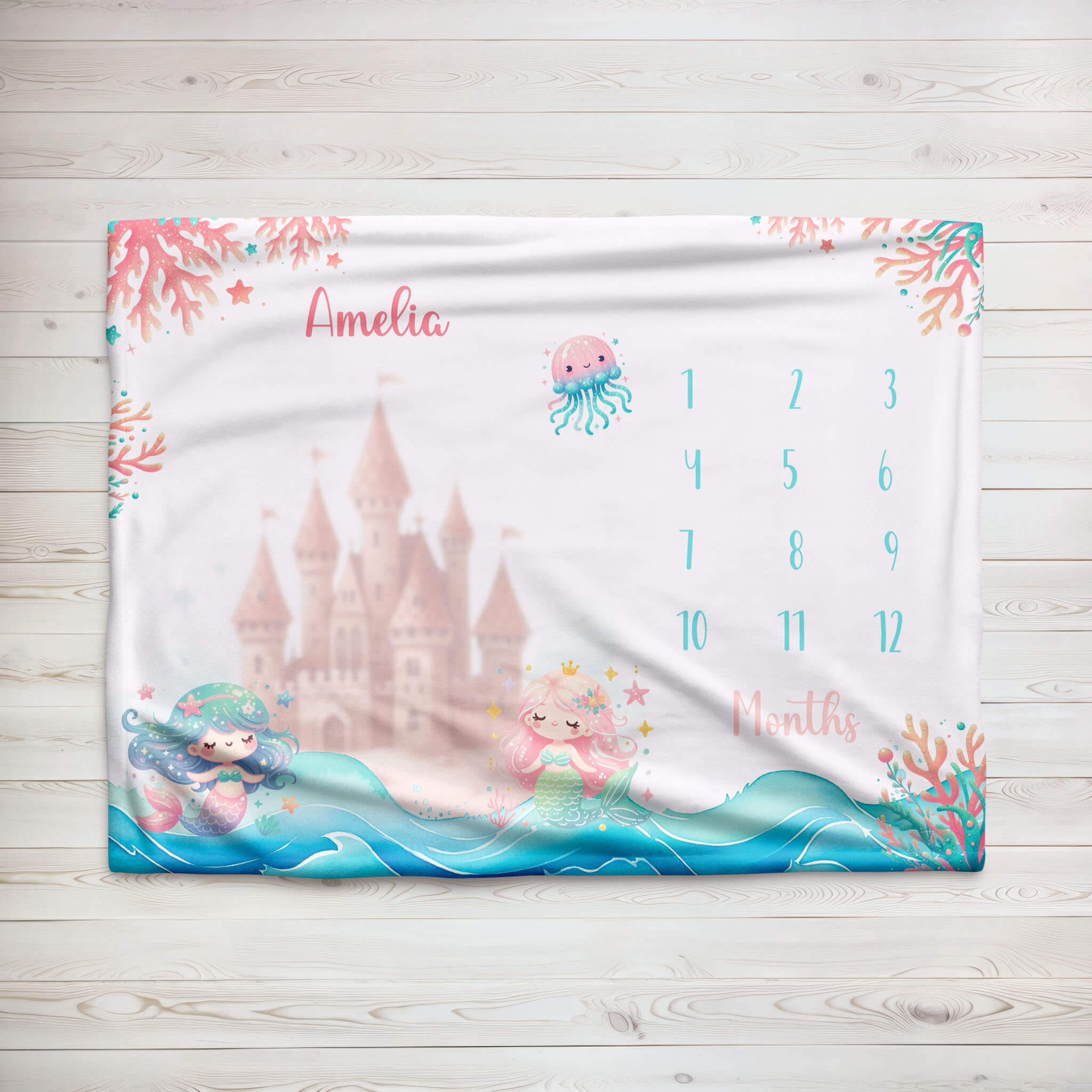 Baby Milestone Blanket With Name | Happy Mermaid